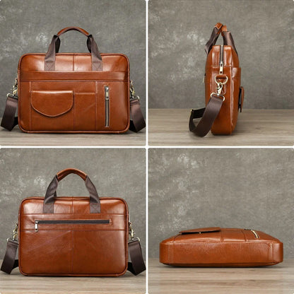Best-selling business men's genuine leather briefcase with large capacity - 14-inch laptop carrying case - top-grade cowhide bag