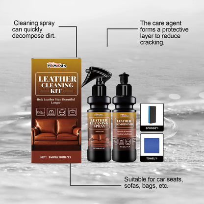 Leather Cleaner And Conditioner Kit Deep Spray Nourishing Cream Set for Softness Shine with Cracking Prevention Includes Sponge