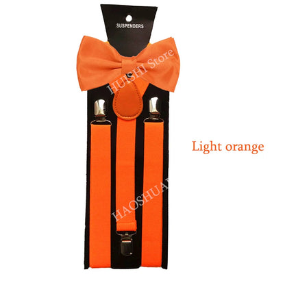 Suspenders Man Bowtie Solid Color Elastic PU Leather Suspenders For Man Belt Adjustable Straps For Wedding Bow Tie Accessories