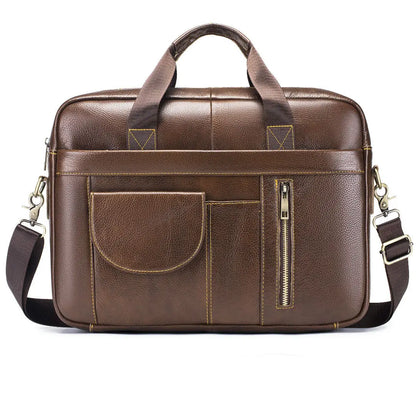 Genuine Leather Business Briefcase for Men, Laptop Top Handle Shoulder Bag, Professional Office Commuter Handbag