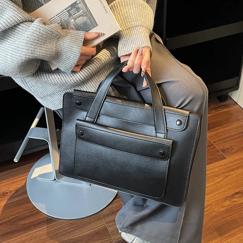 Portable Laptop Bag Size 14.2inch X 9.8inch Fashion iPad Air Bag Solid Pu Leather Handbag Women Computer Briefcase Bag Brown