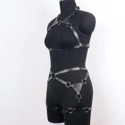 PU Leather Body Harness Set Leg Harness Gothic Suspenders ForWomen Y2K Fetish Lingerie Thigh Garter Erotic Accessories