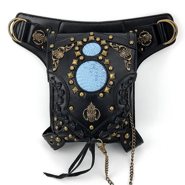 Steampunk Retro Rock Belt Halloween Cosplay Accessories Leather Rivet Chain Drop Leg Motorcycle Crossbody Shoulder Bag For Adult
