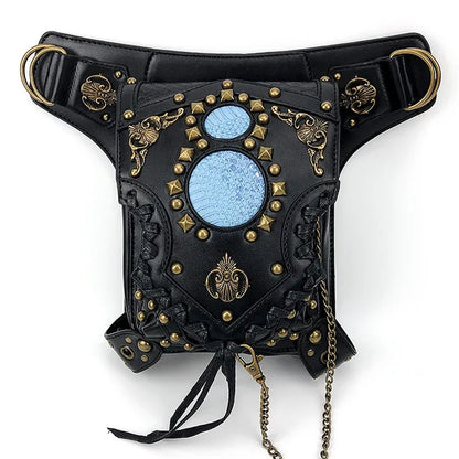 Steampunk Retro Rock Belt Halloween Cosplay Accessories Leather Rivet Chain Drop Leg Motorcycle Crossbody Shoulder Bag For Adult