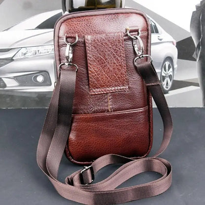 Leather Waist Bag Men's Mobile Phone Bag Wearing Belt Outdoor Sport One Shoulder Small Bag Doing Business Crossbody Bags