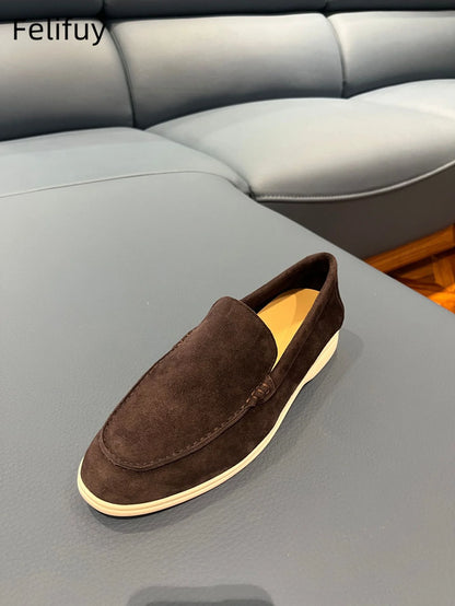 Genuine Leather Men's Slip-On Loafers Cow Suede Casual shoes Lightweight Daily Wear Outdoor Flat Shoes Comfortable Autumn