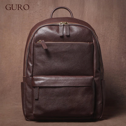 GURO Higher Quality Genuine Leather Backpack Men's Commute Business Travel Bag Women Luxury Cowhide Schoolbag Office Laptop Bags