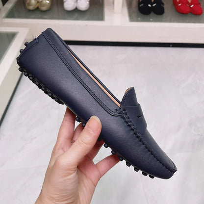 Ladies Spring Summer Genuine Leather Slip-On Shoes Soft Bottom Lightweight Comfortable Walking Flats Casual Office Footwear