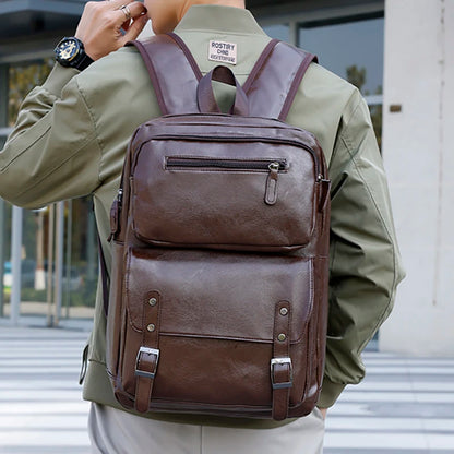 Fashion Men Backpack PU Leather Bagpack Laptop Backpacks Man'S Casual Back Bag Business Male Bag Leather Texture Travel Bags