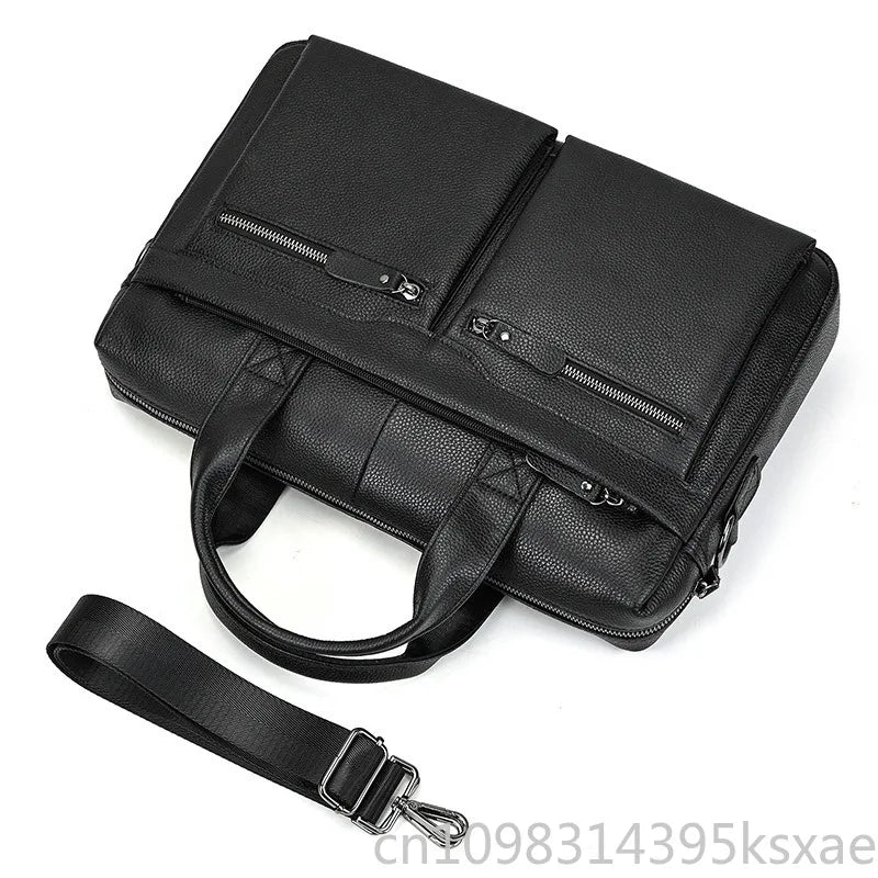 Men's Genuine Leather Briefcase 15.6 inch Laptop Bag Shoulder Messenger Bag Business Travel Professional Work Bag