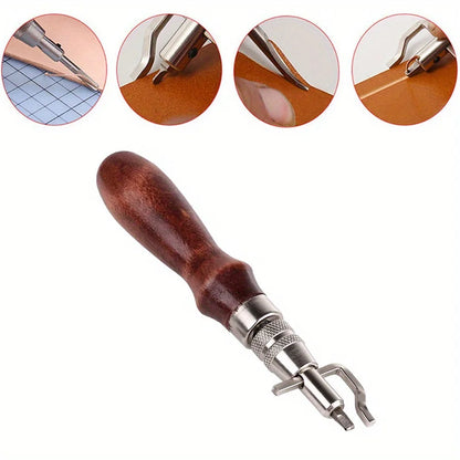 7-in-1 Leather Edge Trimmer Tool with Wooden Handle Faux Leather Craft Edge Press Kit for Stitching Grooving and Carving Leather