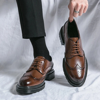 Leisure Genuine Leather Shoes for Men, British Pointed Business Attire, Office Wear, Korean Version, Height Increase Men's Shoes