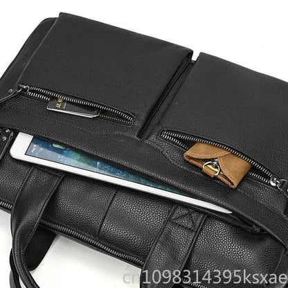 Men's Genuine Leather Briefcase 15.6 inch Laptop Bag Shoulder Messenger Bag Business Travel Professional Work Bag