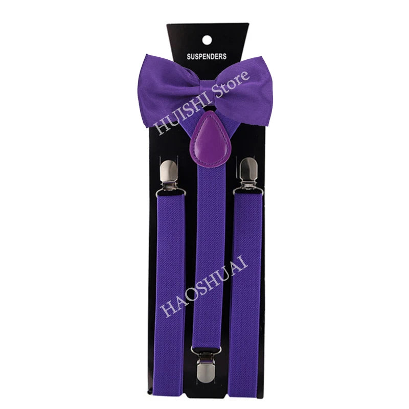 Suspenders Man Bowtie Solid Color Elastic PU Leather Suspenders For Man Belt Adjustable Straps For Wedding Bow Tie Accessories