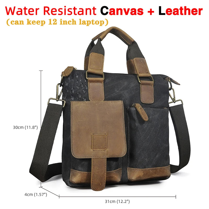 Men Original Leather Retro Designer Business Briefcase Casual 12" Laptop Travel Bag Tote Attache Messenger Bag Portfolio B259