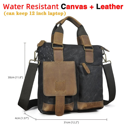 Men Original Leather Retro Designer Business Briefcase Casual 12" Laptop Travel Bag Tote Attache Messenger Bag Portfolio B259