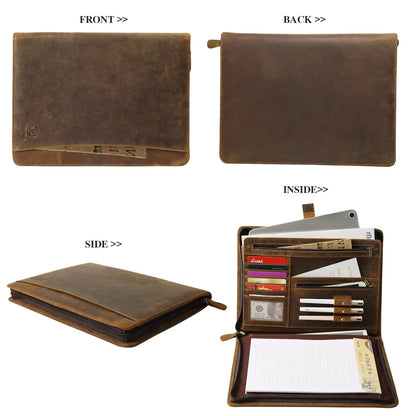 Vintage Crazy Horse Full Grain Leather Briefcase - 12.9" Laptop Bag 25x33x4cm Folder Organizer, 700g Lightweight Mens Office Bag