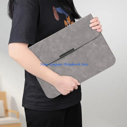 F68C Luxury 10/14/15inch Laptop Sleeve with Stand Full Leather Interior Shock Absorbing Padding Storage Travel Friendly