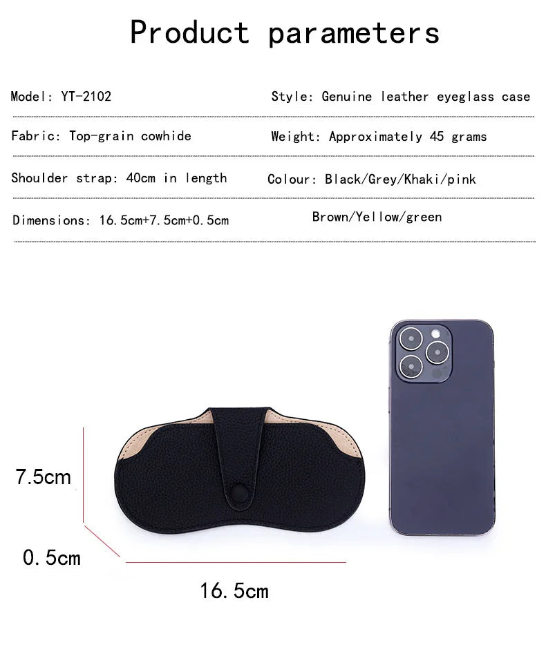 Leather Sunglass Case, Glasses Cases Holder, Portable Soft Leather Sunglasses Bag, Slim Eyeglasses Pouch Men Women with Lanyard