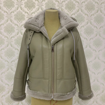 Real Sheep Shearing Skin Fur Coat Winter Warm Leather Thick Coat Women Fashion Sheepskin Motorcycle Jacket