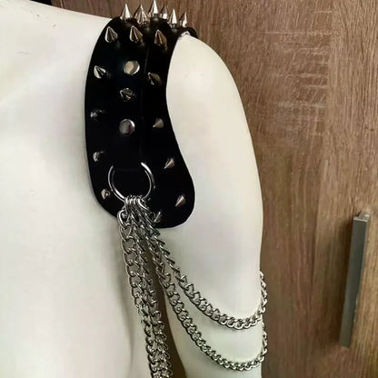 Leather Shoulder Armor Unisex Rivet Chain Tassel Metal Epaulet Accessories Women Men Fashion Punk Costume Party Gift Trendy