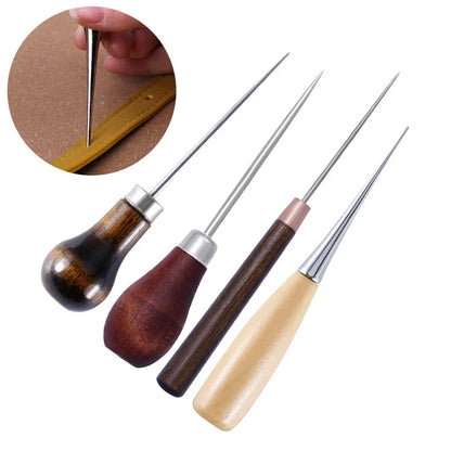 Durable Professional Leather Wood Handle Awl For Leather Craft Stitching Sewing Accessories Sewing Stitching Awl Hand Tools