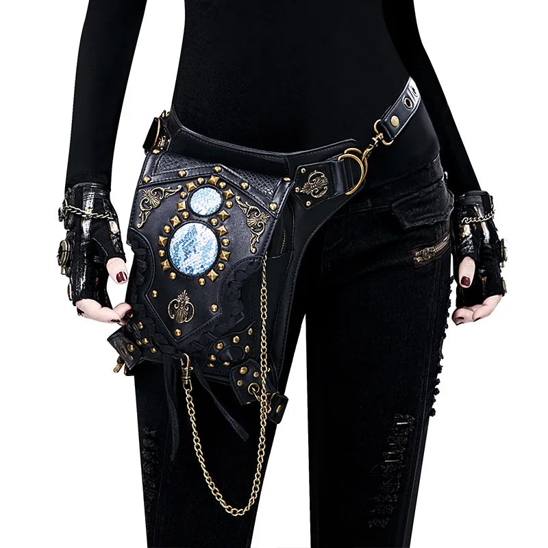 Steampunk Retro Rock Belt Halloween Cosplay Accessories Leather Rivet Chain Drop Leg Motorcycle Crossbody Shoulder Bag For Adult