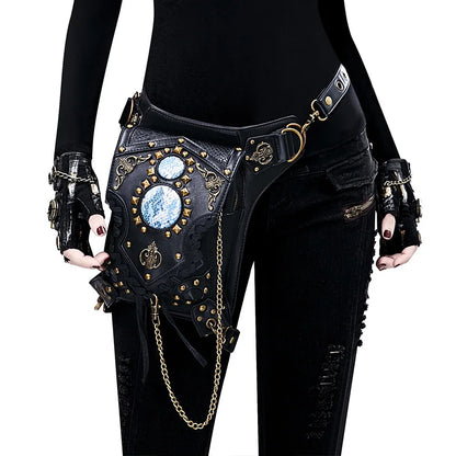 Steampunk Retro Rock Belt Halloween Cosplay Accessories Leather Rivet Chain Drop Leg Motorcycle Crossbody Shoulder Bag For Adult