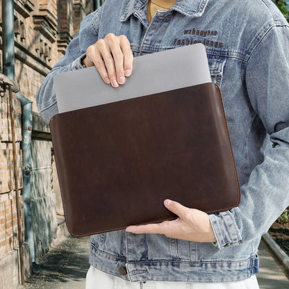 Genuine Leather Slim Laptop Sleeve Pouch Cover, Leather Ultra-thin Notebook Protective Case for 14 Inch MacBook, iPAD Air/Pro