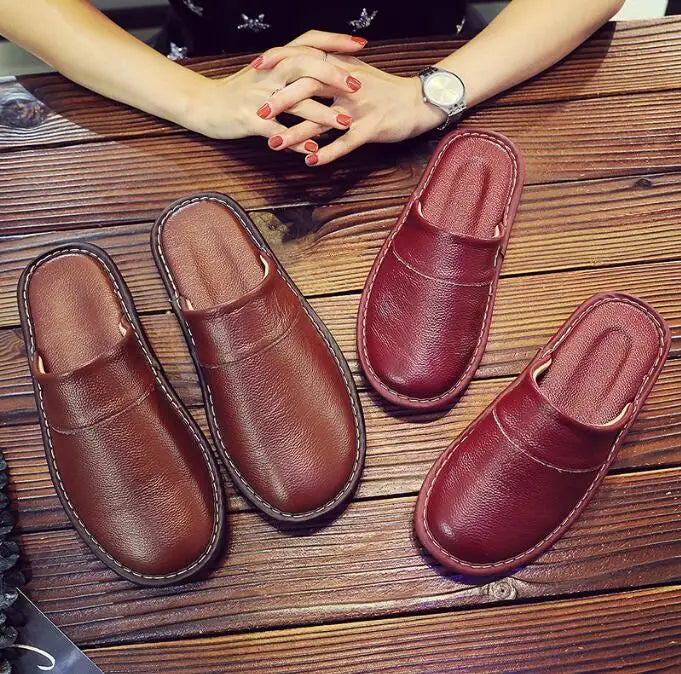Leather Slippers Homes in indoor slipper Spring Autumn summer men women elderly non-slip casual Slides shoes