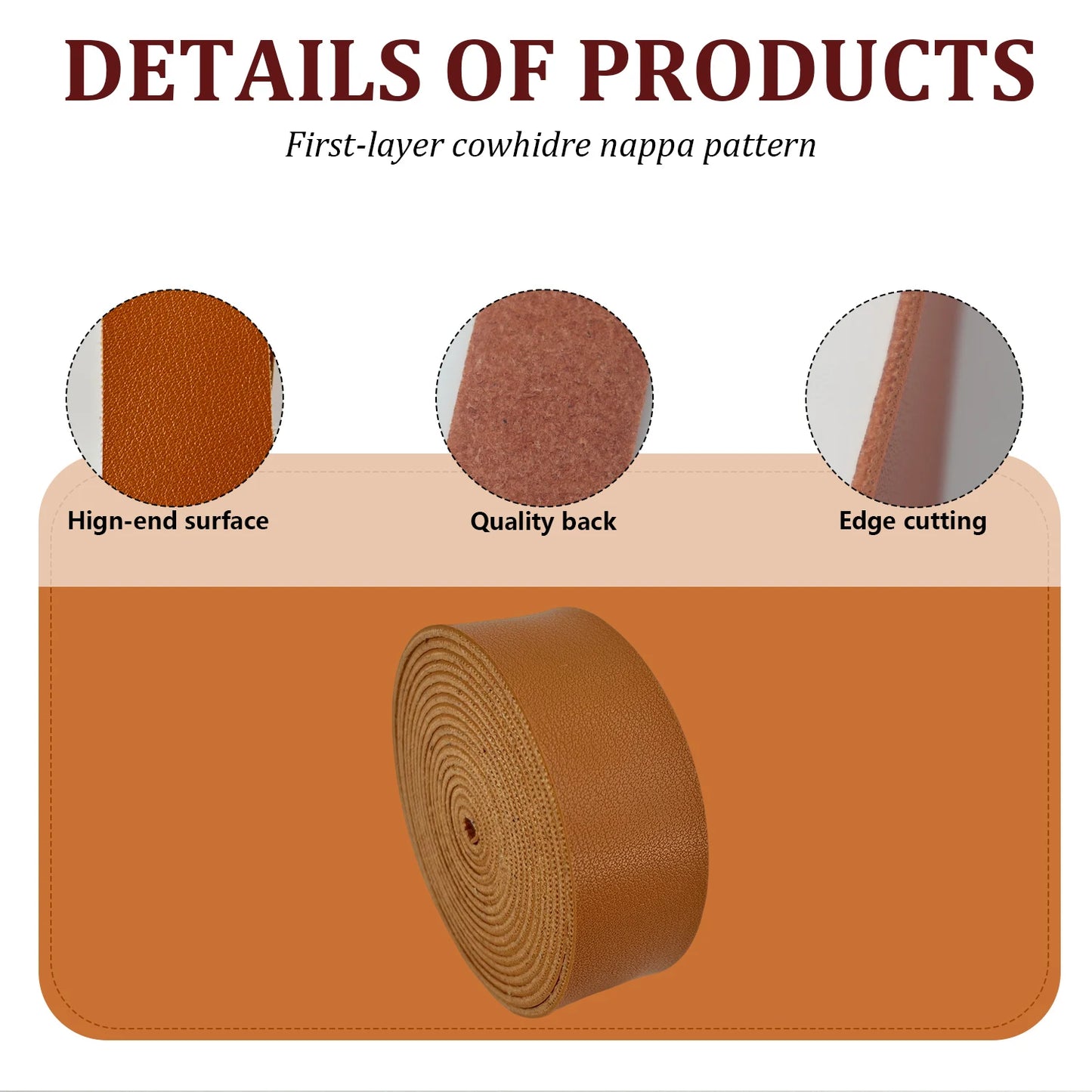 1 Roll of 2.5cm Wide Napa Texture Single Sided Synthetic Leather PU Strip 2mm Thickness for DIY Accessories Bag Strap Pet Collar