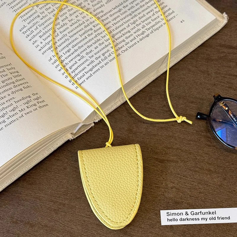 Leather Neck Strap Glasses Bag Simple Hanging Neck Pouch Pendant Storage Hanging Rope Sunglasses Clip Women Fashion Accessories