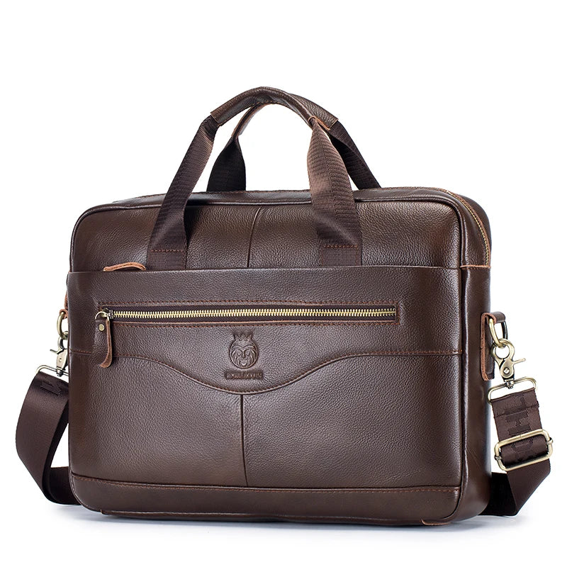 Men's Genuine Leather Luxury Briefcase 15.6 Inch Laptop Bag Business Office Handbag Computer Bag