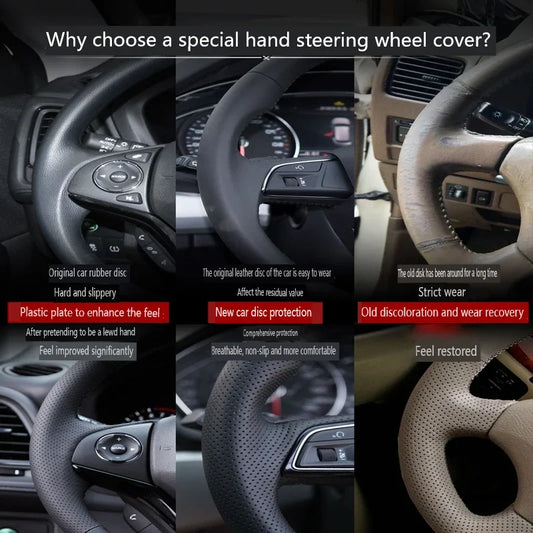 Leather for Land Rover Range Rover Velar Range Rover Evoque Discovery Sport Defender Hand Sewning Car Steering Wheel Cover