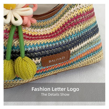 Colorful Knitted Handbag for Women: Beach Vacation, Summer, Breathable, Lightweight, Soft Durable Crossbody Bag