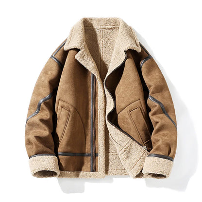 New Men's Suede Leather Jacket Winter Coat Jacket for Men Retro Windproof Motorcycle Jacket Men's Fashion Winter Leather Jacket