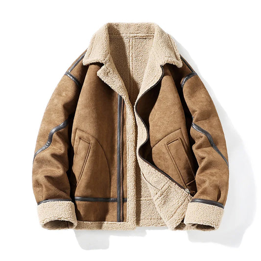 New Men's Suede Leather Jacket Winter Coat Jacket for Men Retro Windproof Motorcycle Jacket Men's Fashion Winter Leather Jacket