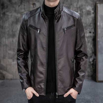 Male Leather Jackets Men Zipper Long Sleeve Fashion Brand Leather Jackets Short Cool Spring Autumn Biker Men Plus Size Jacket