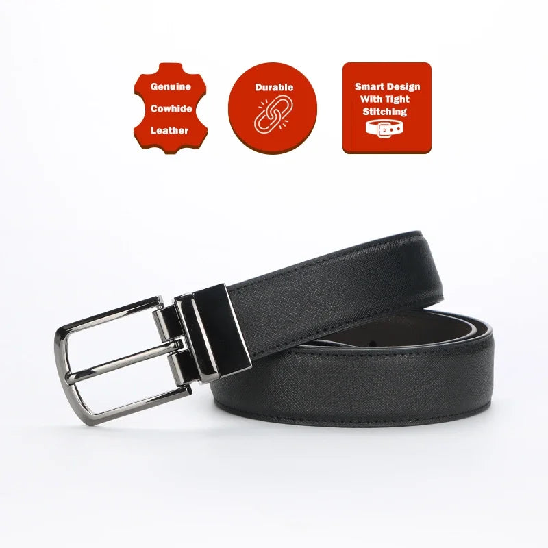 1pc Men's Business Genuine Leather Cowhide Belt, Rotating Pin Buckle Casual Belt For Men, Double-sided Wear Belt
