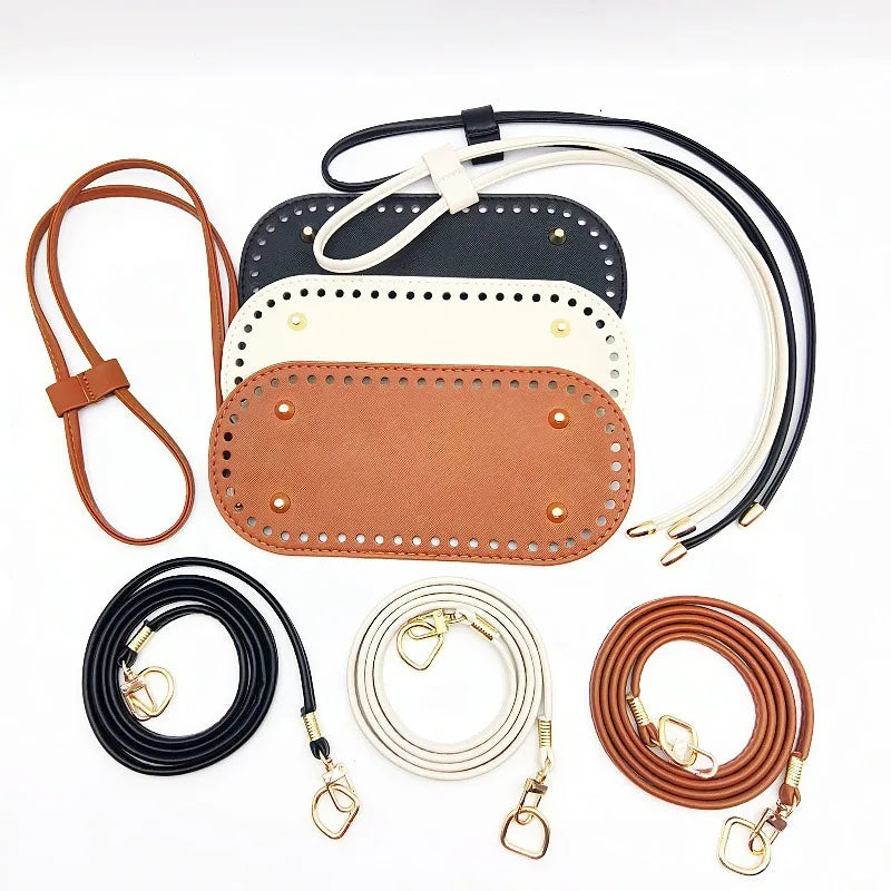 3-Piece DIY Crochet Bag Accessories Set - Adjustable Shoulder Strap, Drawstring Closure, Durable Faux Leather Base, Handmade Bag Accessories, for Handmade Crafts, DIY Wallets and Handbags, Handmade Bag Accessories |   Vibrant