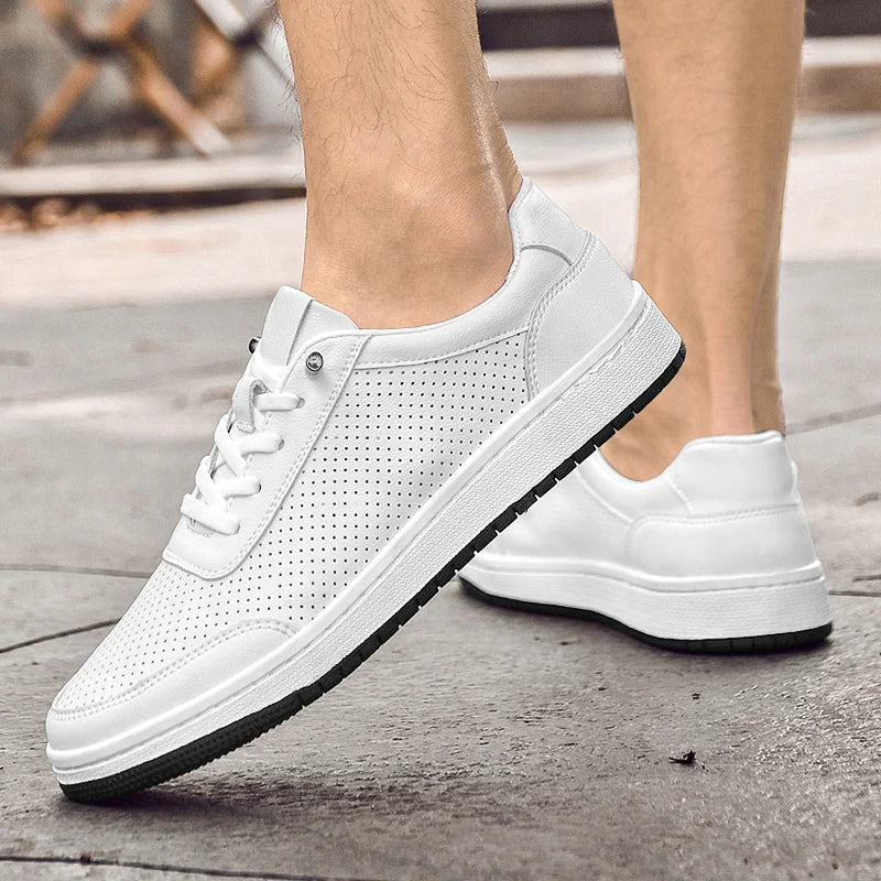 Fashion Brand Men's Sports Leisure Shoes Summer Breathable Men's Genuine Leather Shoes Office Business Formal Shoes Thick Sole