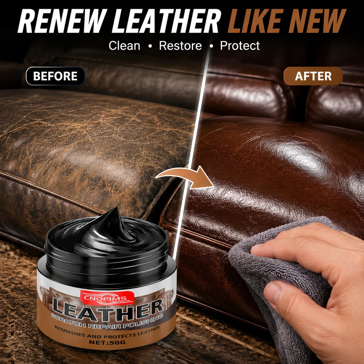 Leather Repair and Nourishing Cream, Shine Enhancer for Car Seats, Leather Sofas, Shoes and Bags