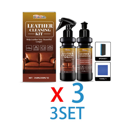 Leather Cleaner And Conditioner Kit Deep Spray Nourishing Cream Set for Softness Shine with Cracking Prevention Includes Sponge