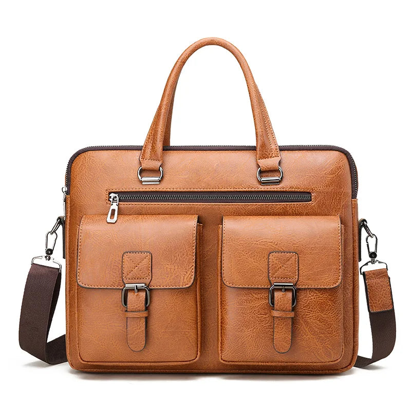 Luxury Brand Man Business Briefcase Bag PU Leather Messenger Shoulder Bag Men Office Lunch Bags For Laptop A4 File Male Handbags