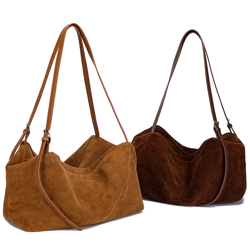 Women's Natural Nuede Genuine Leather Handbags Ladies large capacity Tote Bag Female Design Luxury Commuting Yoga Bag  hobo bag