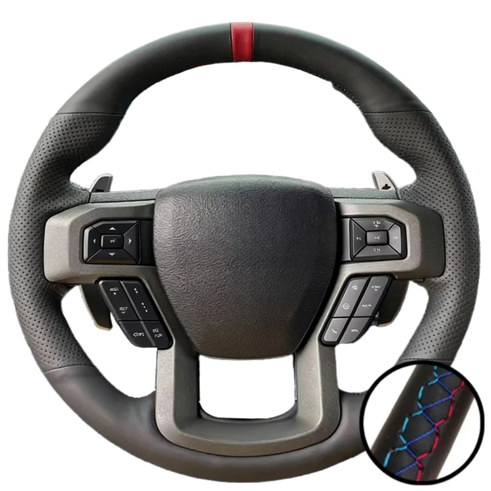 Hand Stitched Microfiber Leather King Ranch Lariat Platinum XL XLT 2015-2017 Volant Steering Wheel Cover For Ford F-150