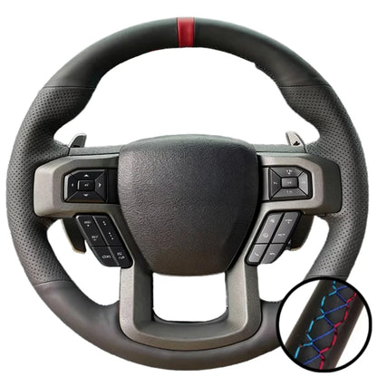 Hand Stitched Microfiber Leather King Ranch Lariat Platinum XL XLT 2015-2017 Volant Steering Wheel Cover For Ford F-150