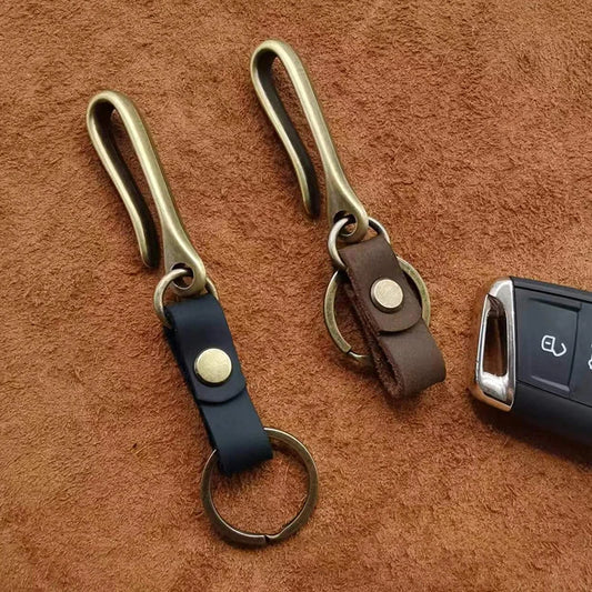 Vintage Leather Keychain Bag Accessories High Quality Cowhide Men's Car Keychain Fashion U-shaped Waist Hook Decorative Gift