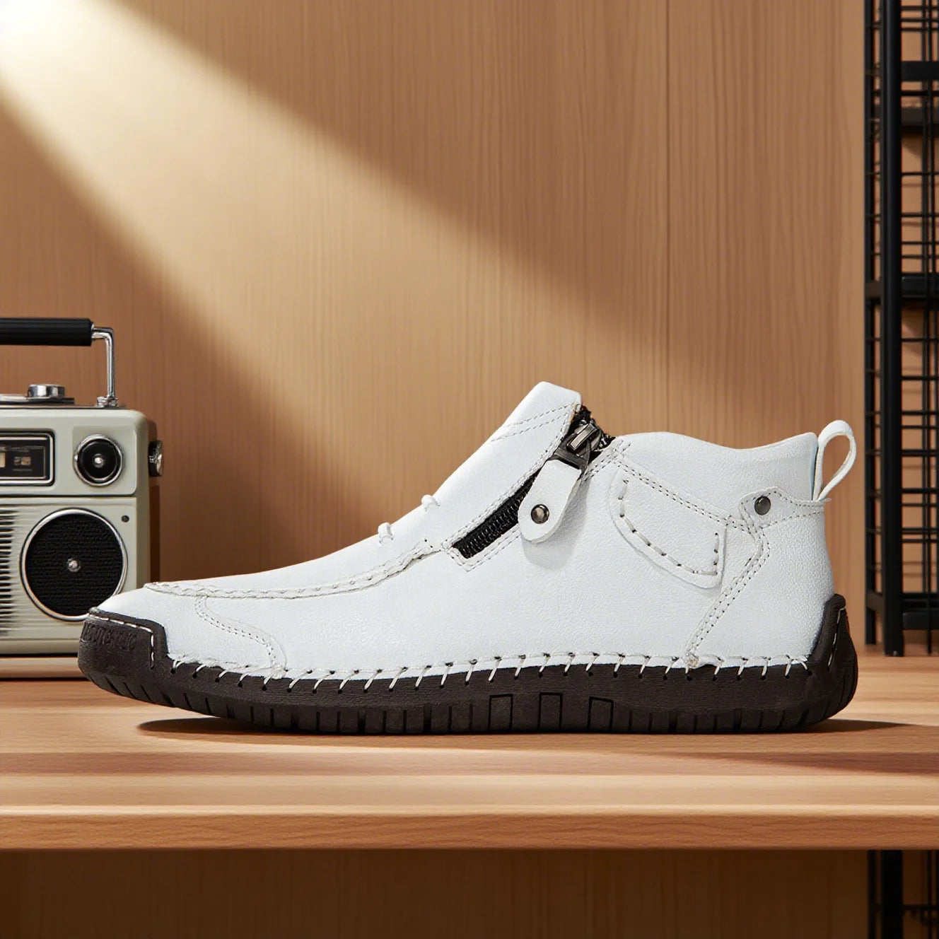 Classic Handmade Leather Men's Shoes Casual Banquet Fashion Men Boots Comfy Flat Ankle Boots White Mokasin Shoes Work Shoes