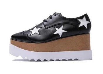 Luxury design thick-soled women's sports shoes fashion star real leather women's casual shoes runway wooden sole women's shoes